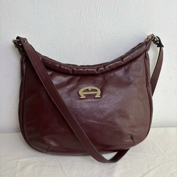 ETIENNE AIGNER vintage burgundy large big logo classic leather purse bag - Picture 10 of 15